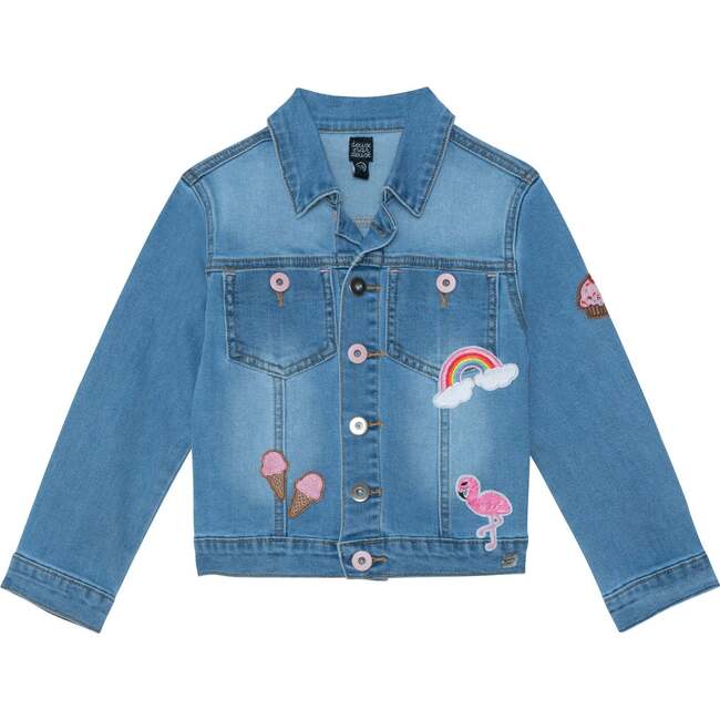 Long Sleeve Denim Jacket With Patch Work, Blue - Jackets - 1