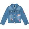 Long Sleeve Denim Jacket With Patch Work, Blue - Jackets - 1 - thumbnail