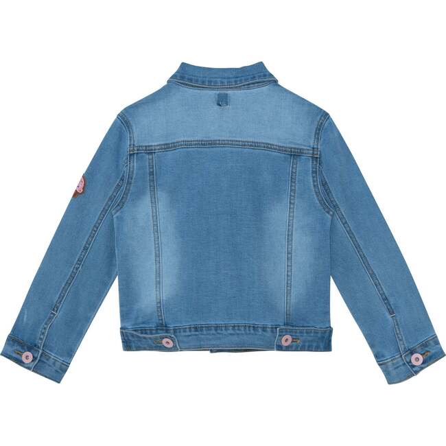 Long Sleeve Denim Jacket With Patch Work, Blue - Jackets - 3