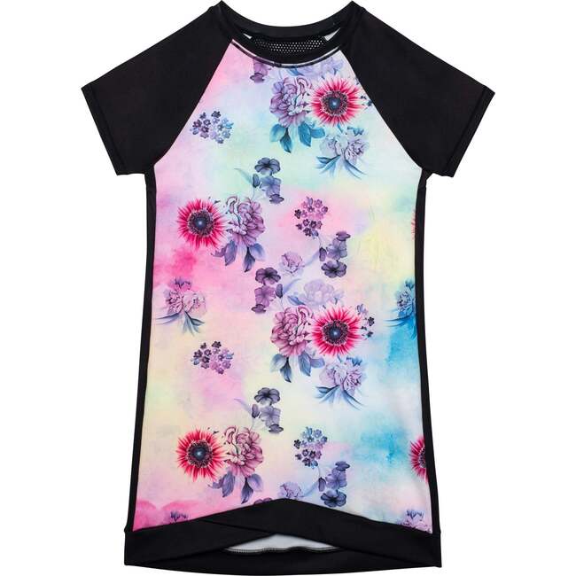 Athletic Dress, Multicolor With Printed Flowers And Black