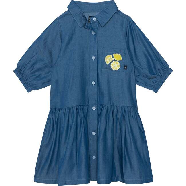 3/4 Sleeve Dress With Pocket, Blue Chambray
