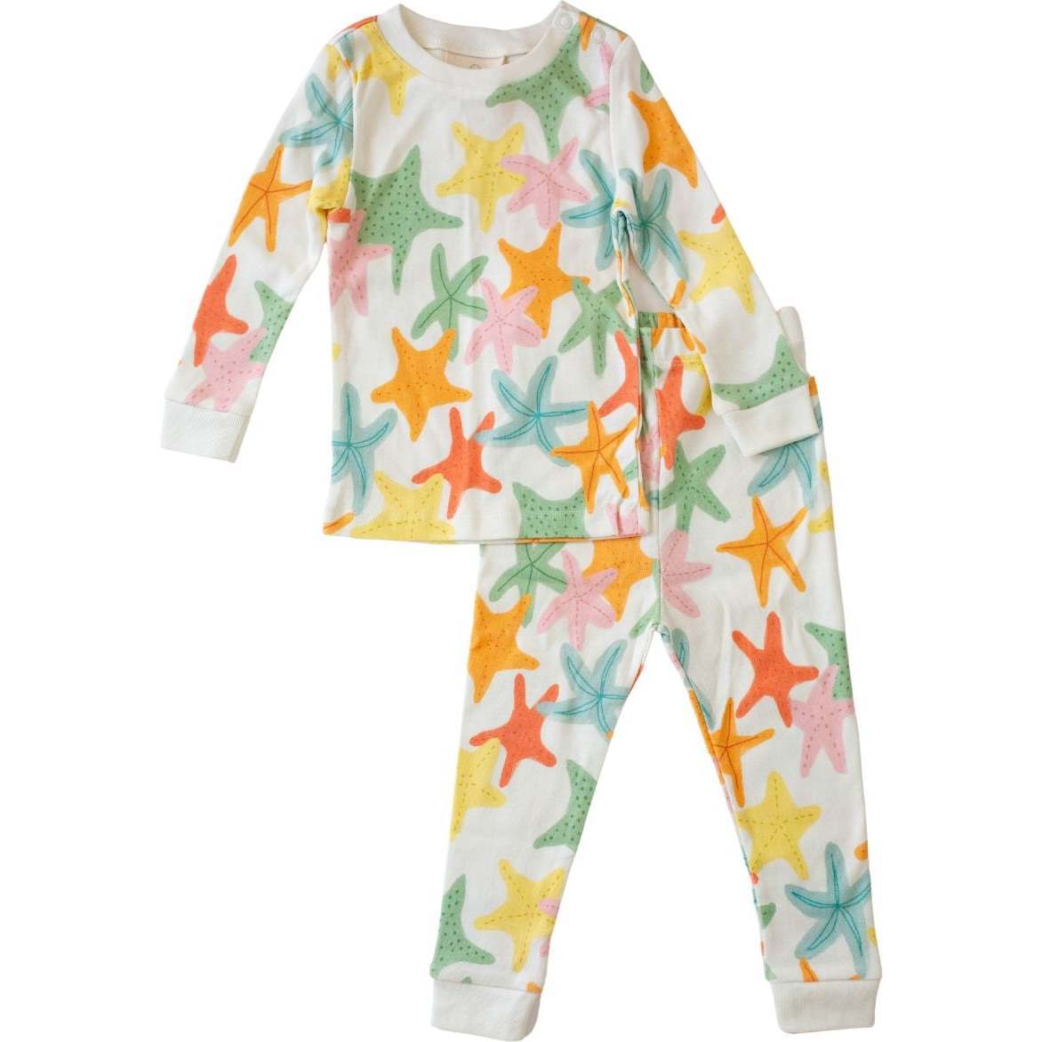 Hand Illustrated Print Ribbed Pajamas, Sea Stars - Pajamas - 1