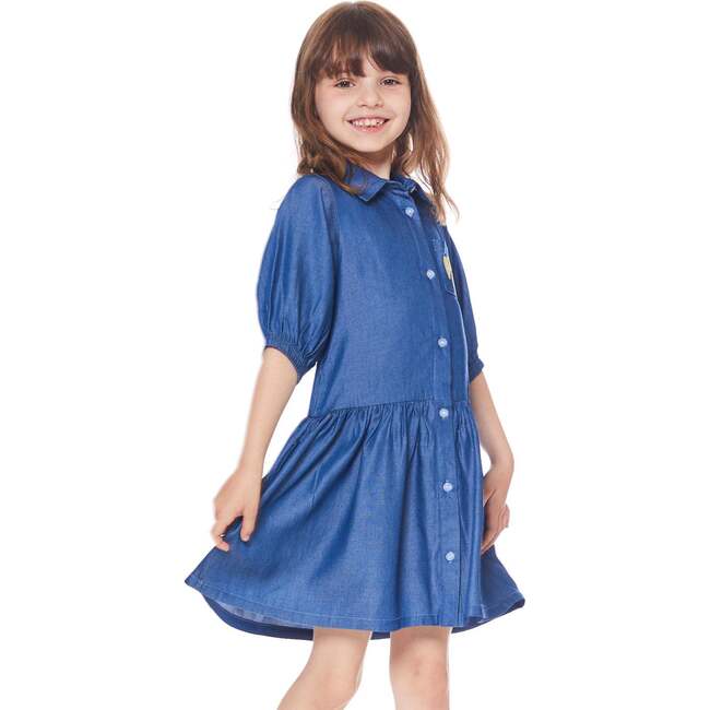 3/4 Sleeve Dress With Pocket, Blue Chambray - Dresses - 2