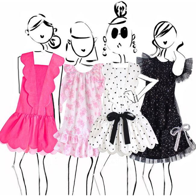 Athénée Flutter Sleeve Tulle Dress With Bow, Black Shimmer - Dresses - 4