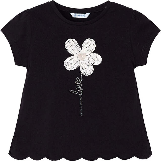 Daisy Embroidered T-Shirt, Black - T-Shirts - 1