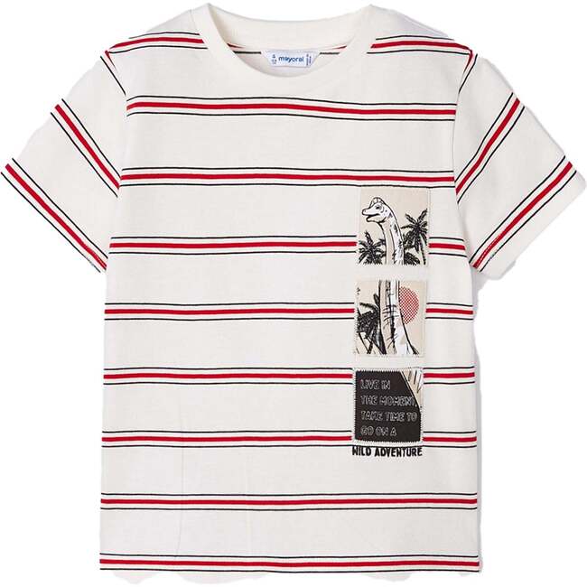 Striped Wild Adventure Graphic T-Shirt, Red - T-Shirts - 1
