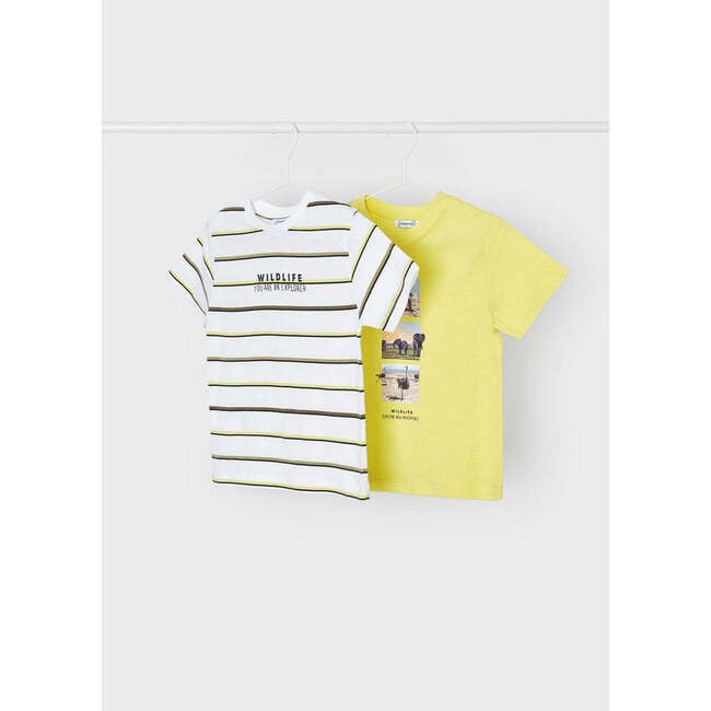 2pc Animal Graphic T-Shirt Set, Yellow - T-Shirts - 2