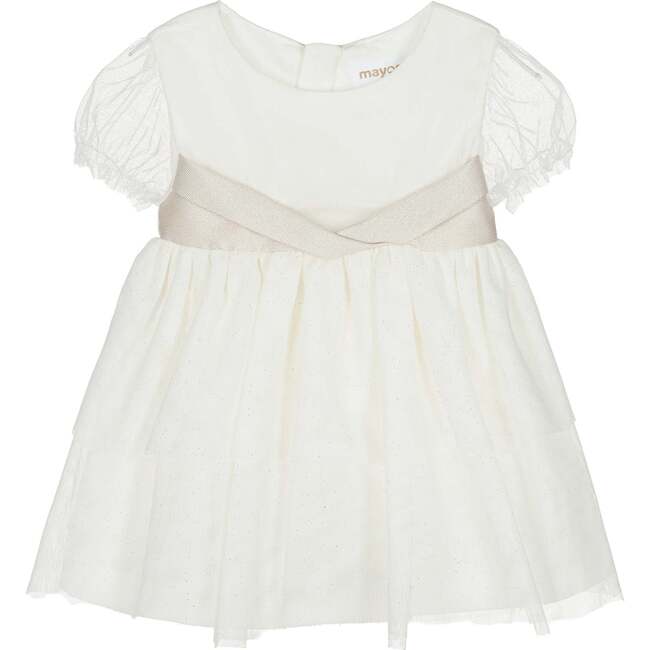 Poplin Tulle Dress, White - Dresses - 1