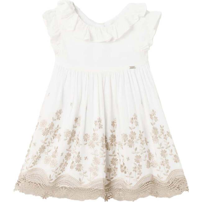 Floral Ruffle Embroidered Dress, White - Dresses - 1