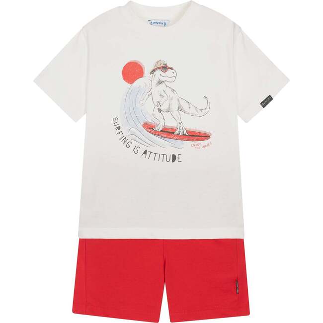 Dino Surf Graphic Outfit, Off White - Mixed Apparel Set - 1