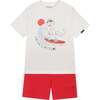Dino Surf Graphic Outfit, Off White - Mixed Apparel Set - 1 - thumbnail