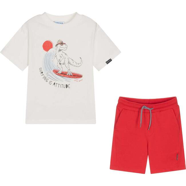 Dino Surf Graphic Outfit, Off White - Mixed Apparel Set - 2