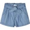 Denim Bow Shorts, Blue - Shorts - 1 - thumbnail