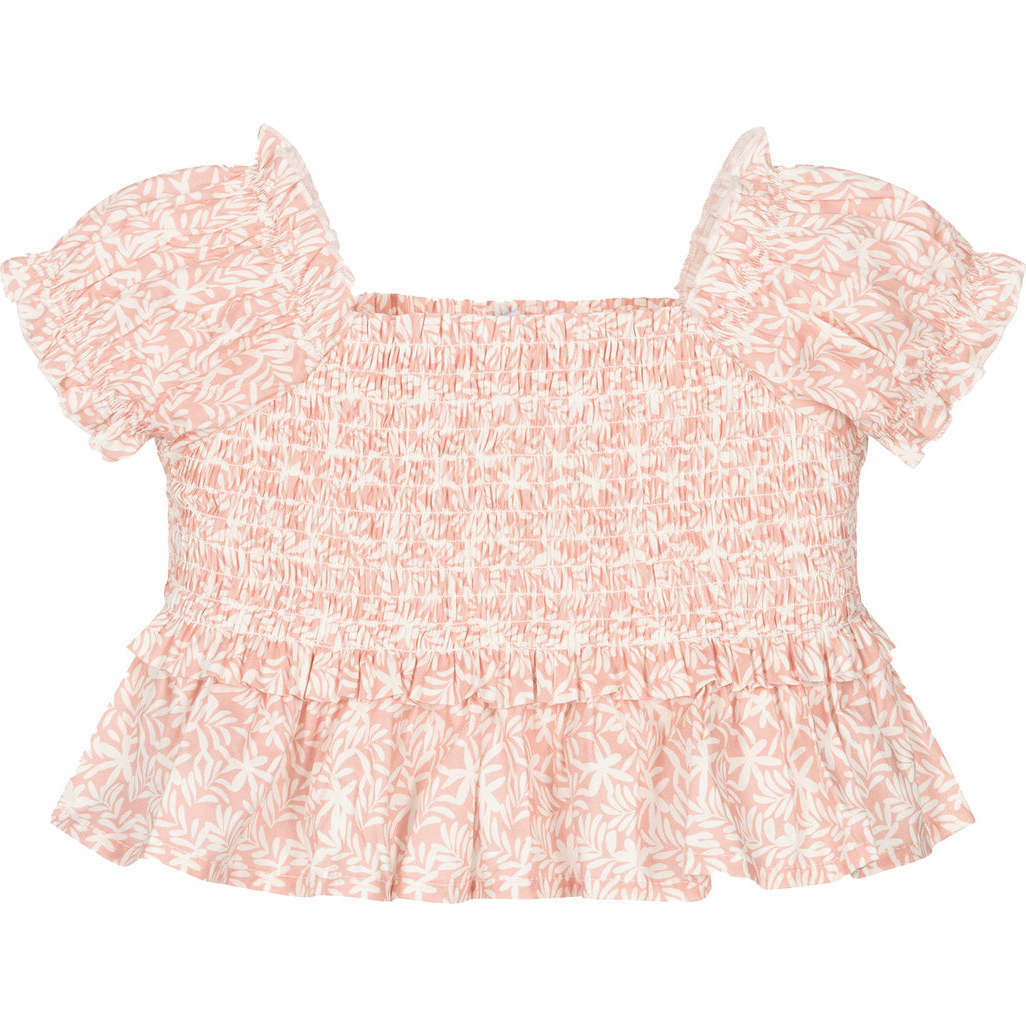 Blush Honeycomb Ruffle Blouse, Pink - Blouses - 1