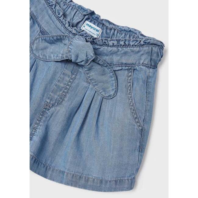Denim Bow Shorts, Blue - Shorts - 2