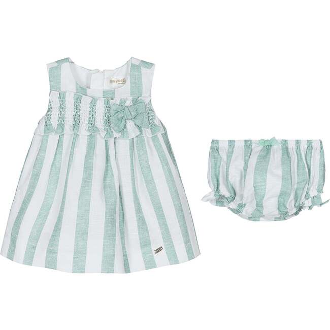 Aqua Striped Bow Dress, Green - Dresses - 3