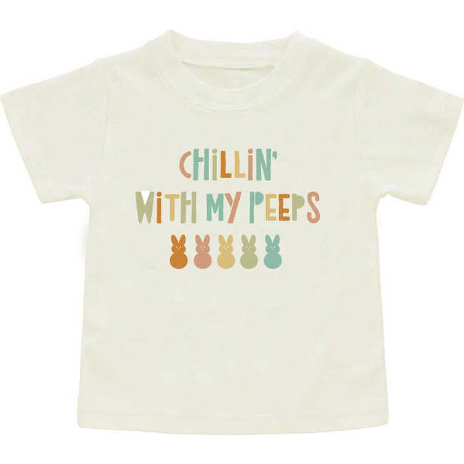 Chillin With My Peeps Easter Bunny Cotton Short Sleeve Tee Shirt, Cream