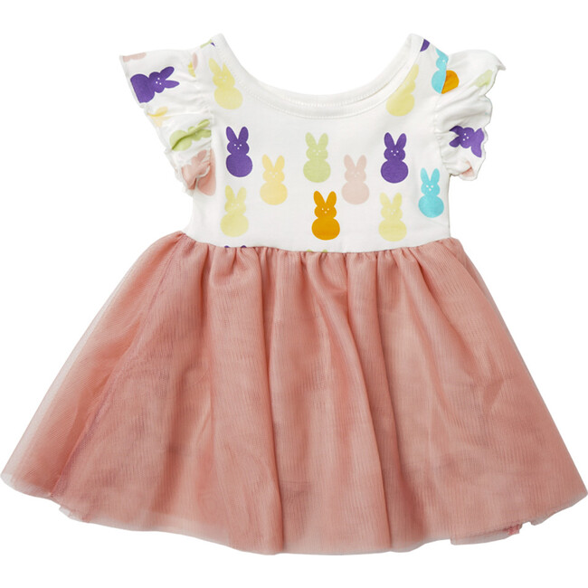 Easter Bunny Girl Tulle Twirl Dress, Cream - Dresses - 1