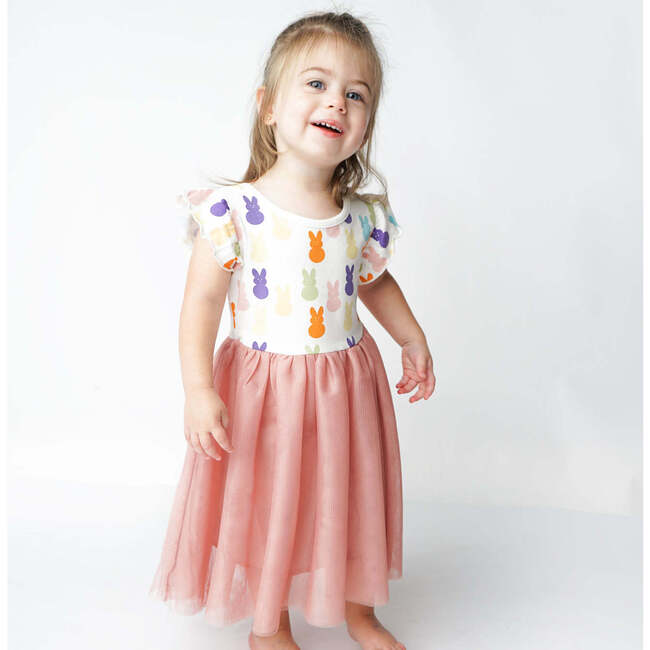 Easter Bunny Girl Tulle Twirl Dress, Cream - Dresses - 2