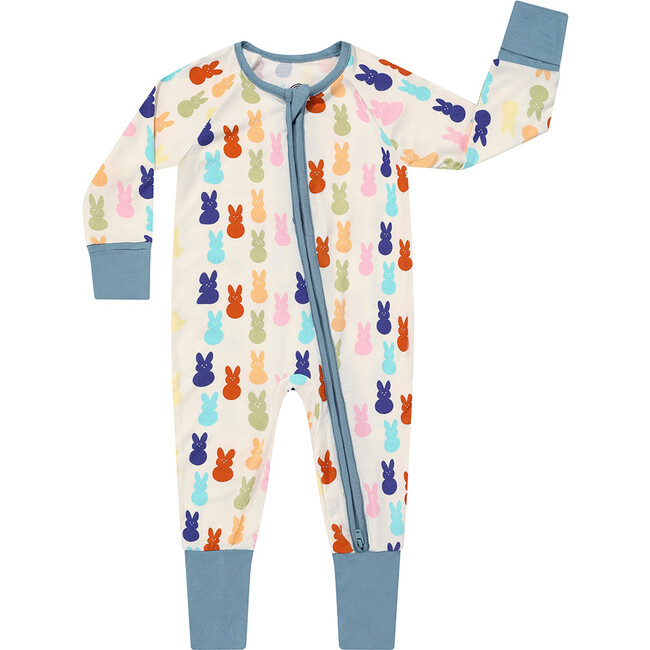 Easter Bunny Viscose Bamboo Pajama Convertible Footie Romper, Cream - Bodysuits - 1