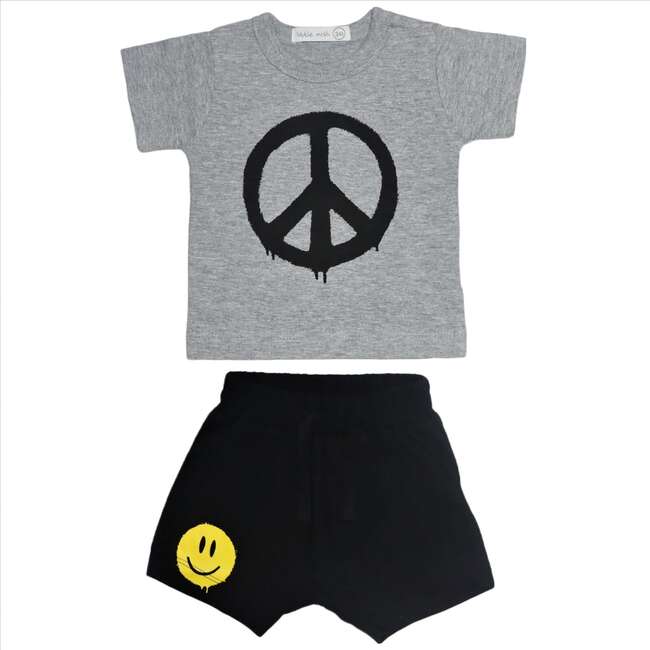 Happy Peace Shorts Set, Yellow