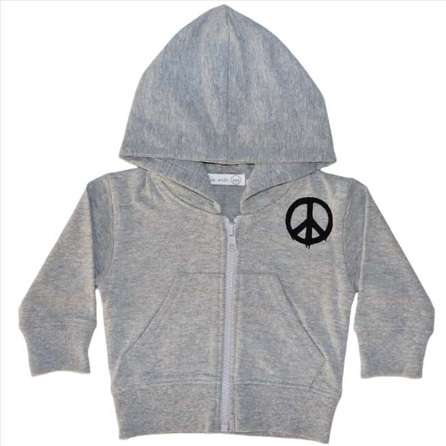 Happy Peace Zip Hoodie, Grey - Sweatshirts - 1