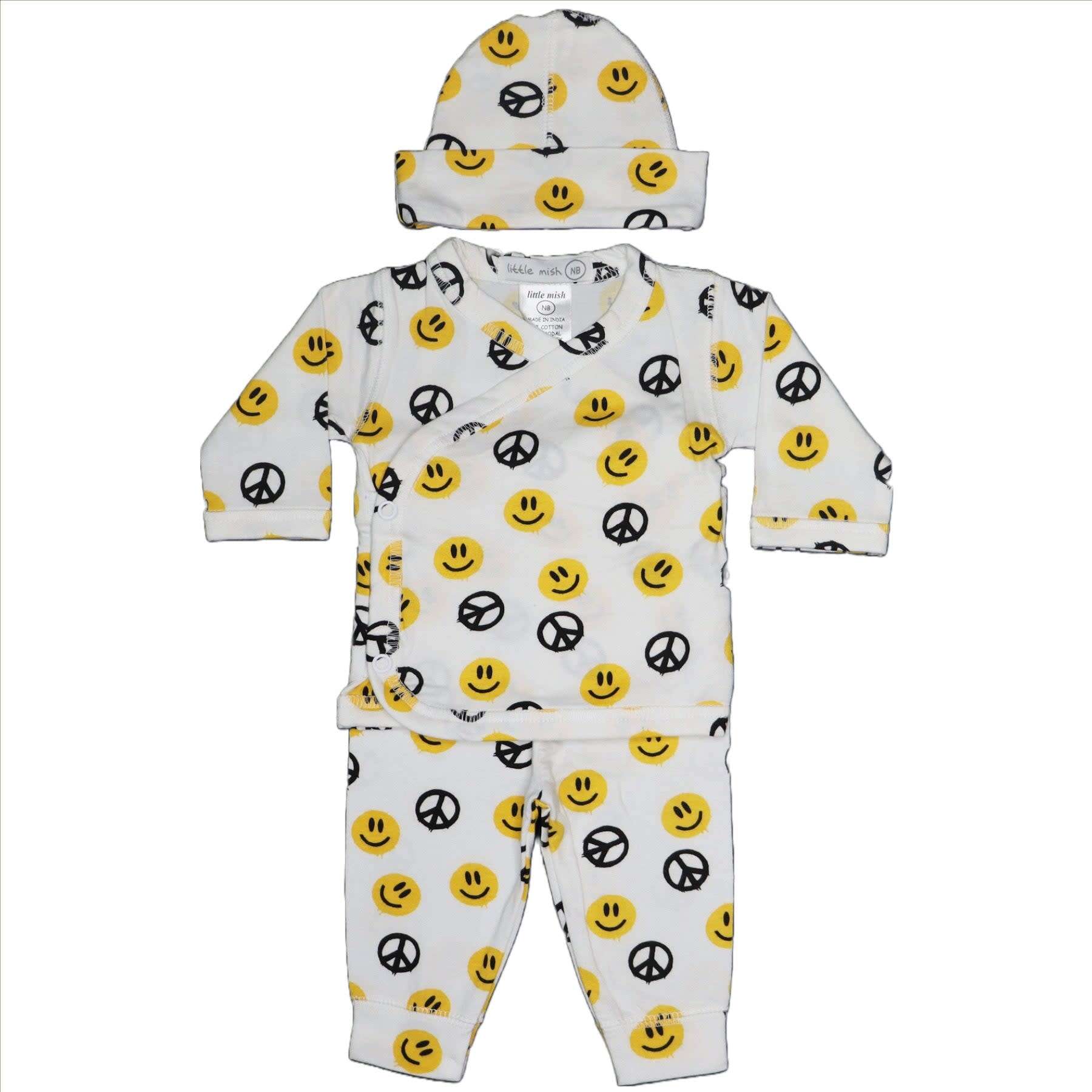Happy Peace 3-Piece Set, Yellow - Mixed Apparel Set - 1