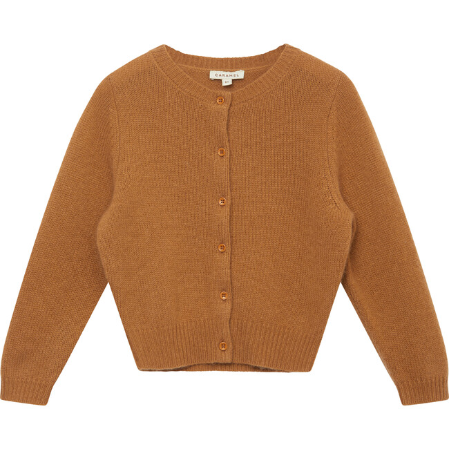 Kids Rosa Crew Neck Button Front Cardigan, Toffee