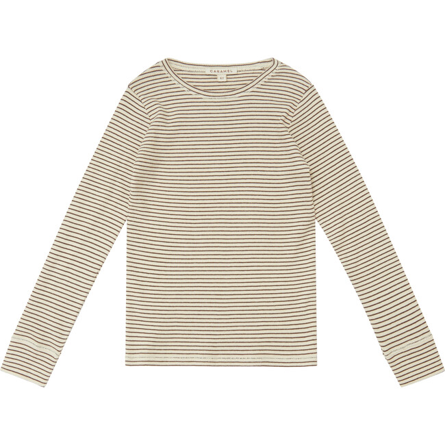 Kids Kishon Top, Cream And Chocolate Stripe - T-Shirts - 2