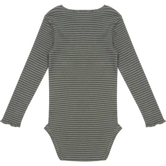 Baby Hanau Romper, Spruce And Chocolate Stripe - Onesies - 2