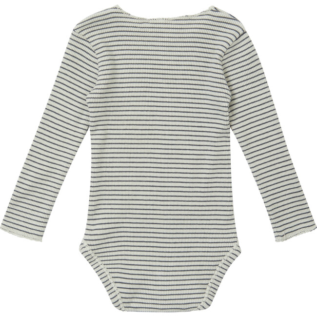 Baby Hanau Romper, Pebble And Navy Stripe - Onesies - 2