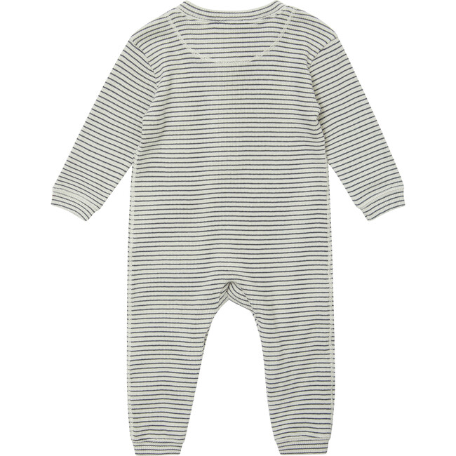 Baby Toadfish Romper, Pebble And Navy Stripe - Onesies - 2