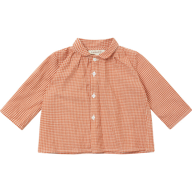 Baby Aloe Long Sleeve Shirt With Gathered Collar, Orange Check