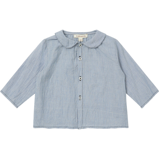 Baby Aloe Long Sleeve Shirt With Gathered Collar, Blue And White Stripe