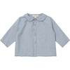 Baby Aloe Long Sleeve Shirt With Gathered Collar, Blue And White Stripe - Shirts - 1 - thumbnail