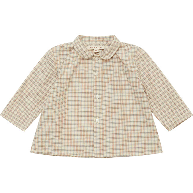 Baby Aloe Long Sleeve Shirt With Gathered Collar, Brown Check