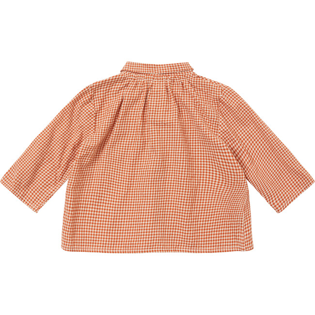 Baby Aloe Long Sleeve Shirt With Gathered Collar, Orange Check - Shirts - 2