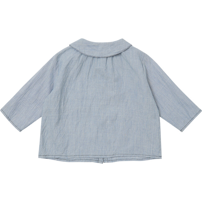 Baby Aloe Long Sleeve Shirt With Gathered Collar, Blue And White Stripe - Shirts - 2