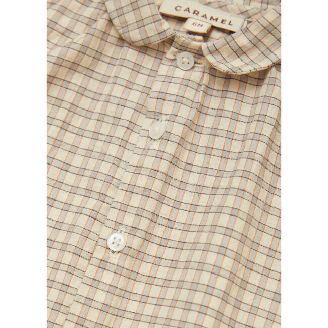 Baby Aloe Long Sleeve Shirt With Gathered Collar, Brown Check - Shirts - 2