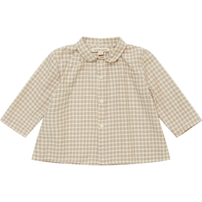 Baby Aloe Long Sleeve Shirt With Gathered Collar, Brown Check - Shirts - 3