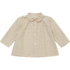 Baby Aloe Long Sleeve Shirt With Gathered Collar, Brown Check - Shirts - 3