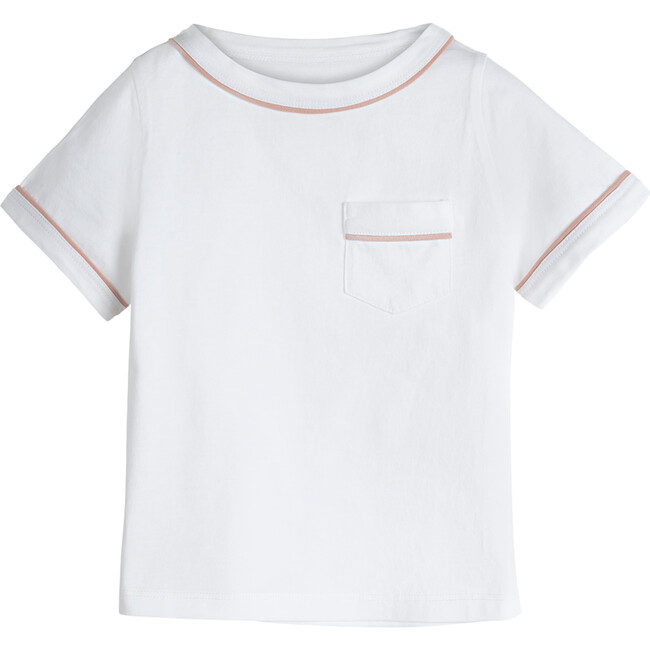 James Tee With Contrast Piping, White And Pink