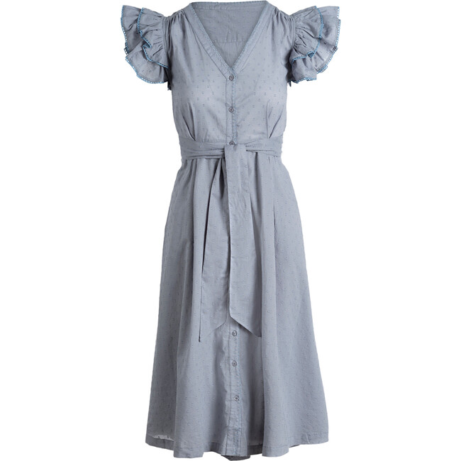 Women's Lilibet Double-Ruffle Sleeves Mid-Length Shirt Dress, Faded Denim - Dresses - 1