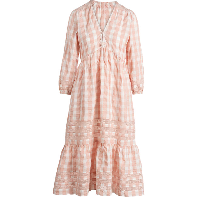 Women's Lyla V-Neck Dress, Pink Gingham - Dresses - 1
