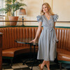 Women's Lilibet Double-Ruffle Sleeves Mid-Length Shirt Dress, Faded Denim - Dresses - 2