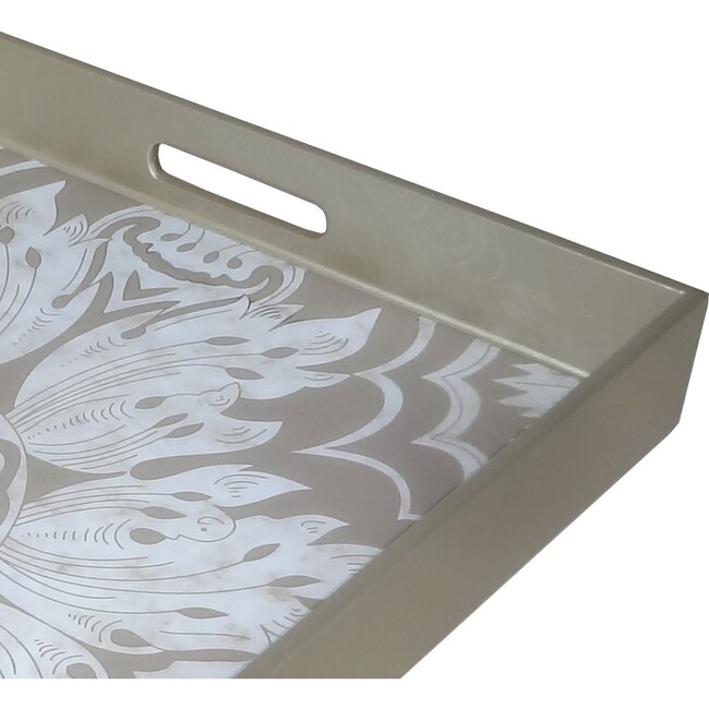 Mirror Tray With Handles, Beige And Silver - Accents - 3
