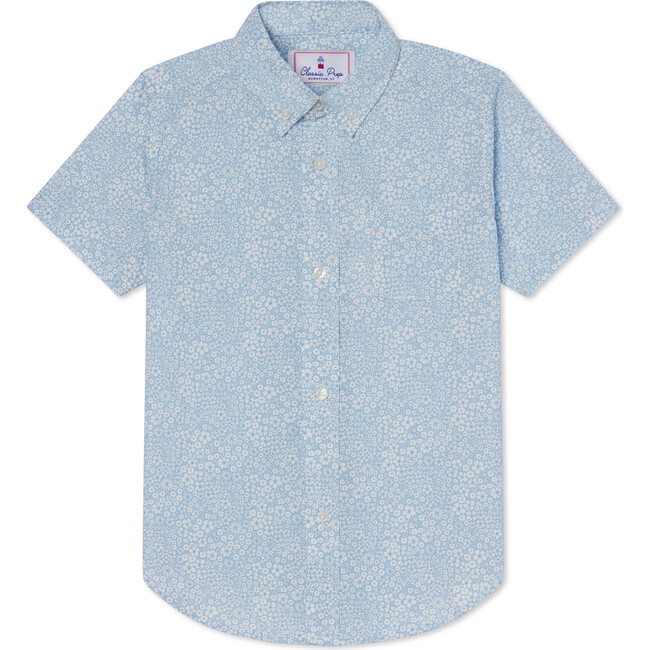 Owen Short Sleeve Jacqueline's Blossom Liberty Poplin Buttondown Shirt, Blue