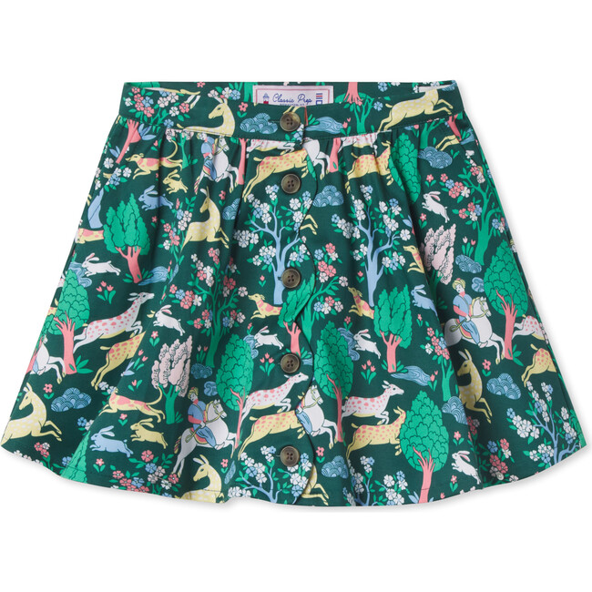 Audrey Primrose Scene Print Stretch Sateen Scallop Skirt, Green
