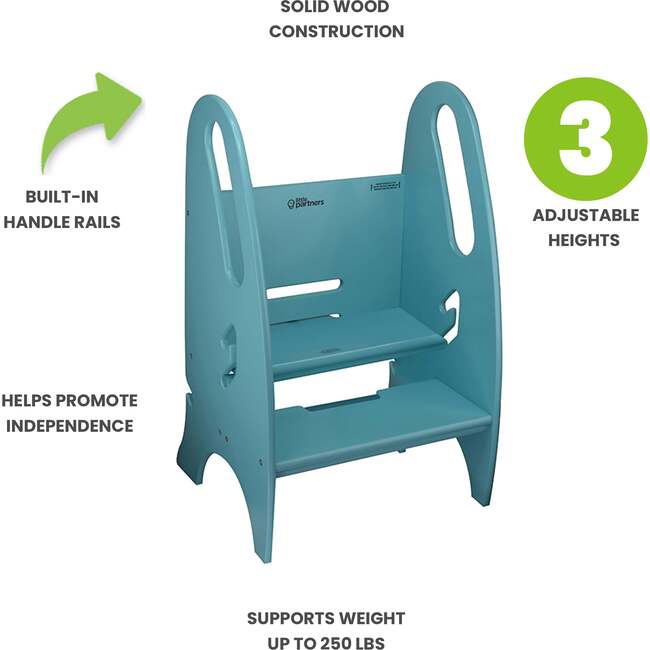 3-in-1 Growing Step Stool, Turquoise - Kids Seating - 5