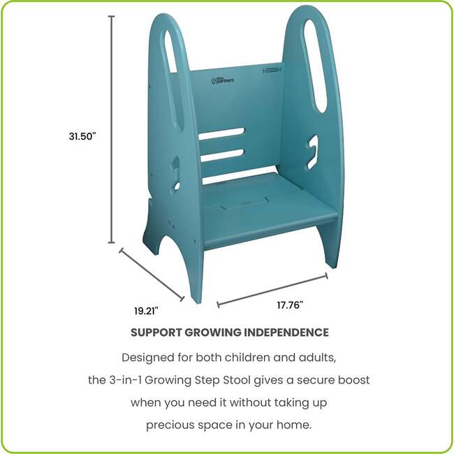 3-in-1 Growing Step Stool, Turquoise - Kids Seating - 6